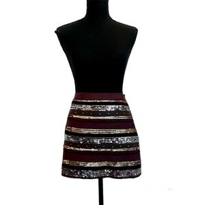 ABERCROMBIE & Fitch maroon burgundy striped sequin beaded velvet mini skirt Sz0